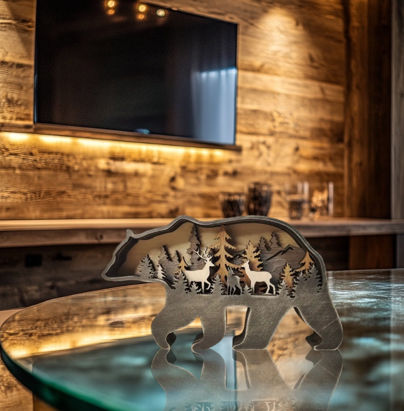 Woodlands Bear Layered Wood Artwork