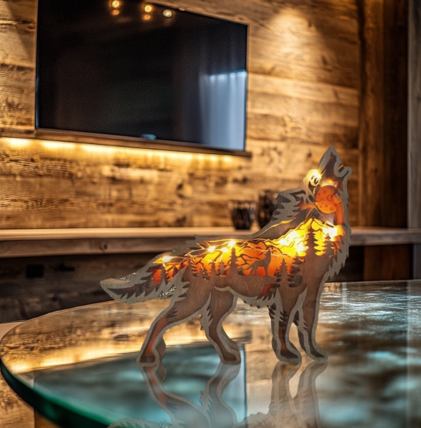Howling Wolf Layered Wood Artwork