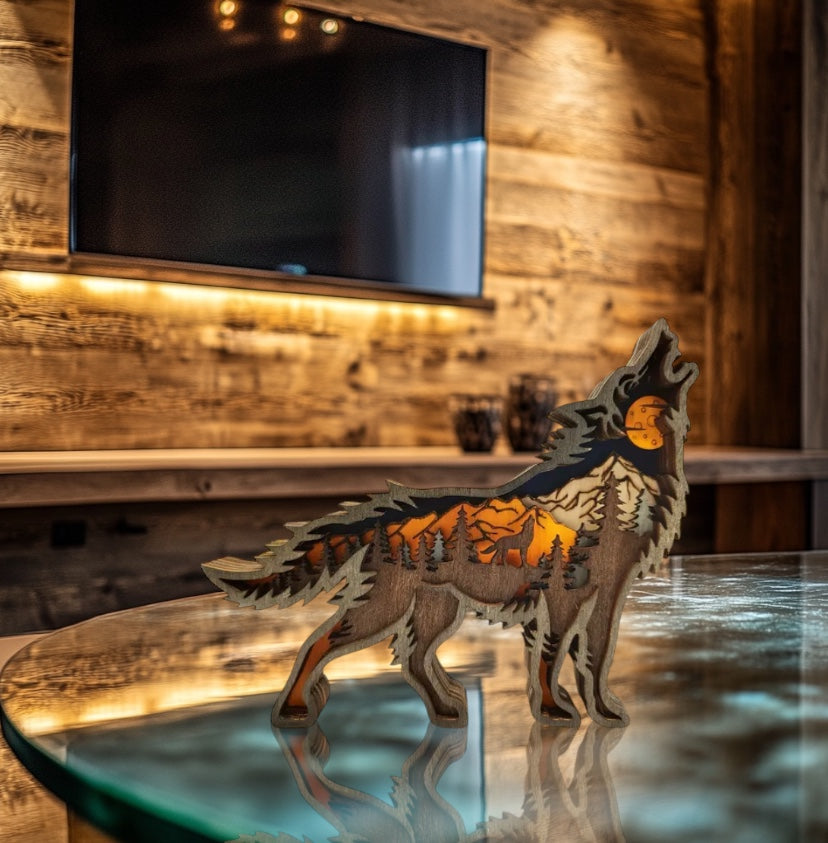 Howling Wolf Layered Wood Artwork